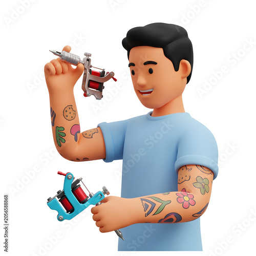 3D Cartoon Man Receiving Tattoo on Arm