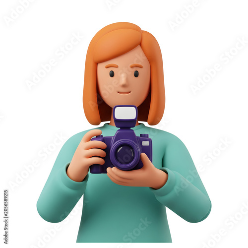 3D Cartoon Woman Holding a Camera