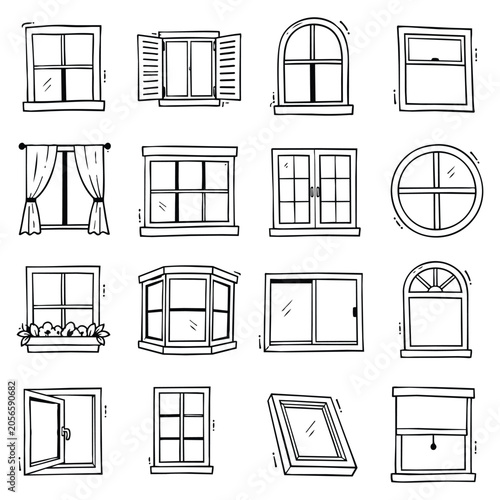 Quadro su tela Hand Drawn Window Types Collection