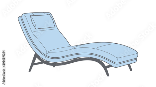 Schilderij op canvas Modern Blue Chaise Lounge Chair with Pillow on White Background