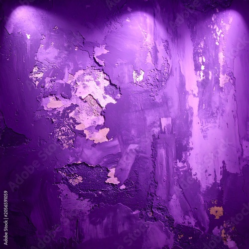 Vibrant Purple Abstract Texture Layered on Distressed Painted Wall Surface