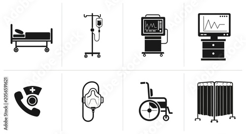 Hospital and Medical Equipment Icon Set