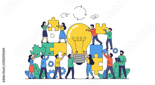 Fotografía Collaborative Teamwork Solving Business Problems Vector Illustration of People P
