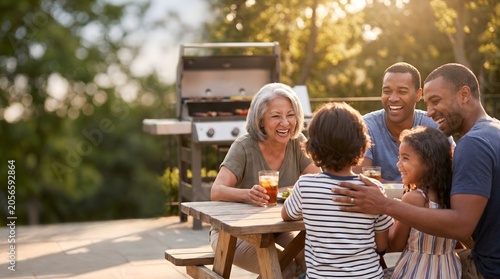 Happy Multi-Generational Family Laughing Together at Outdoor BBQ, Illustrating Connection and Joyful Summer Moments.