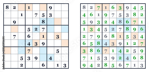 Obraz na plátně Sudoku puzzle with even and odd number strategies displayed
