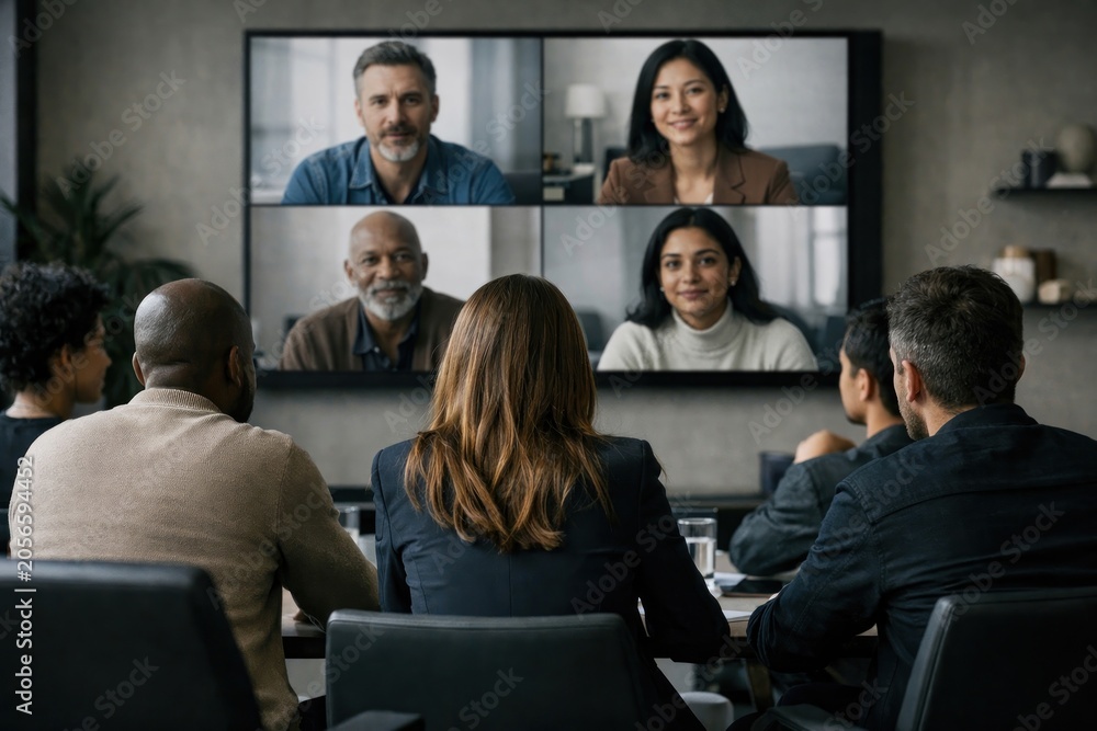 Fototapeta premium Virtual meeting with diverse professionals.