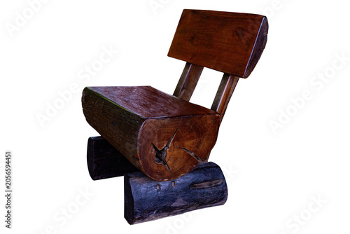 A bench made from logs with a backrest