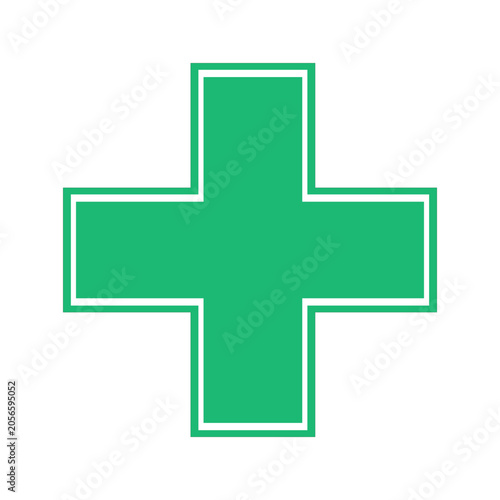 Green Pharmacy Cross Icon with White Outline Isolated on transparent background