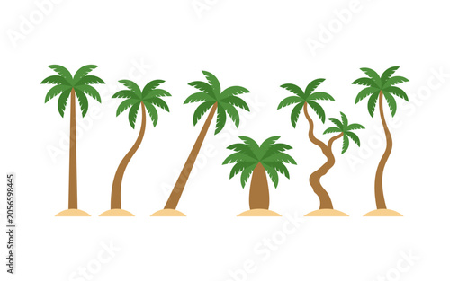 Tropical palm trees vector illustration set isolated on white background