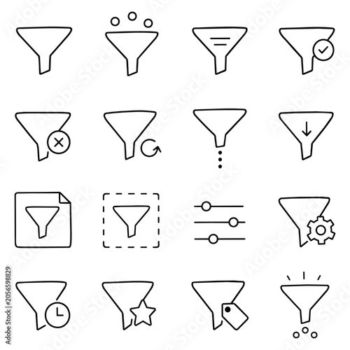 Schilderij op canvas Hand Drawn Data Funnel Icon Set