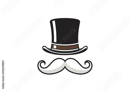 Foto Classic Gentleman Style Top Hat and Mustache Portrait Vintage Fashion Accessory