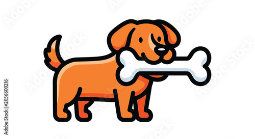 Cartoon dog holding white bone.