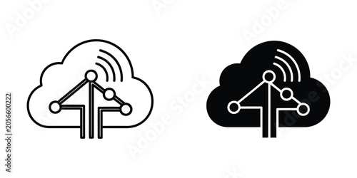 Wireless Network Connection Concept with Two Users Sharing Cloud Data Vector Illustration