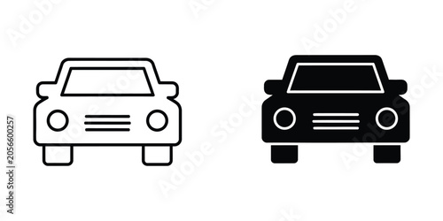 Front View Outline of Sedan and SUV Cars Vector Line Art Illustration