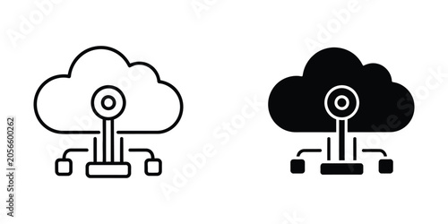 Cloud Computing Data Storage Icon Set Line Art Vector Illustration
