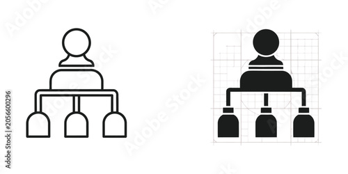 Organizational Hierarchy Chart with Two Structures Line Art Vector Illustration