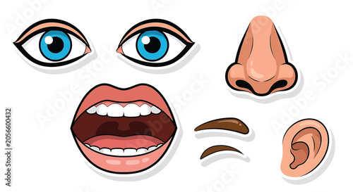 Cartoon face parts and features.