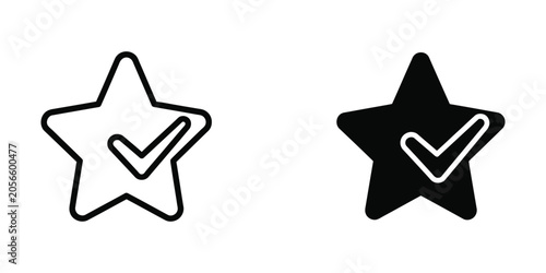Checkmark Star Icons Vector Set Minimalist Outline Line Art Symbols