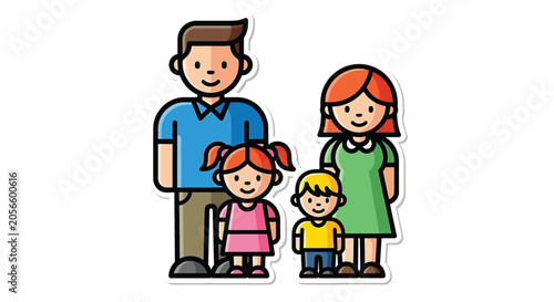 Cartoon family of four standing together 1.