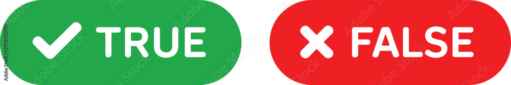 Fotografie Green true button with checkmark and red false button with cross, isolated on a