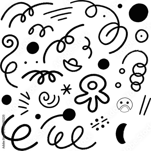 Hand Drawn Doodle Elements Collection Sketchy Black White Illustration