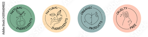 Natural Ingredients and Cruelty Free Badge Set, Organic Product Labels, Eco Cosmetic Packaging Icons