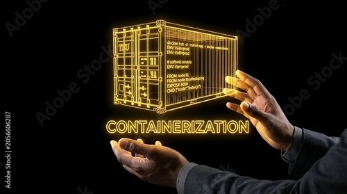 Digital hologram of shipping container for containerization concept.