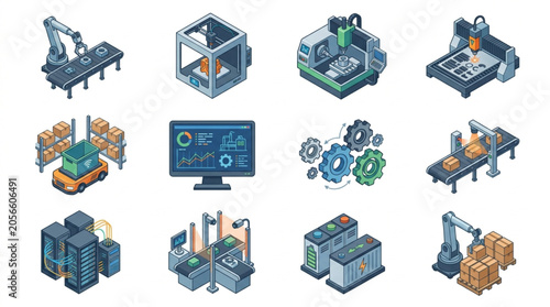 Schilderij op canvas Industrial Manufacturing Automation Workflow.