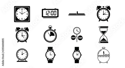 Fotografie Timekeeping and Clock Icon Set