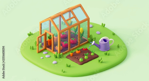 Claymorphism, Low-Poly Isometric colorful science laboratory featuring an erupting clay volcano with vibrant lava and test tubes