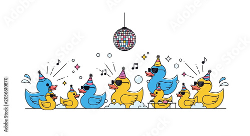 Konstfotografi Rubber Ducks Party Vector Illustration