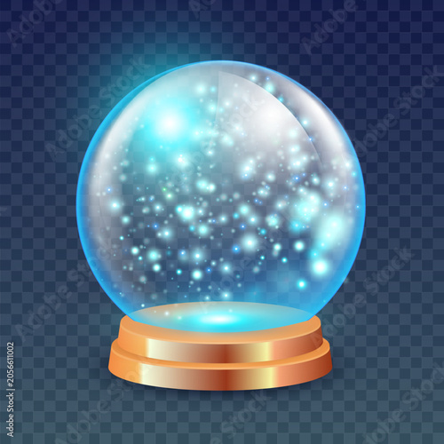 Glowing snowflake swirls fill a glass sphere