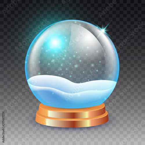 Glass sphere glows with soft blue light