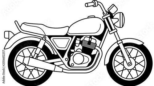 Foto Classic cruiser motorcycle line art illustration on white background