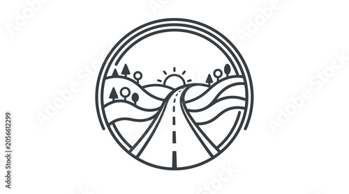Circular Landscape Road Sunrise Icon