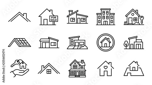 Quadro su tela Collection of real estate and residential building icons.