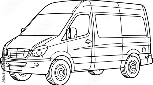 Fotografía Commercial delivery van cargo transport line art.