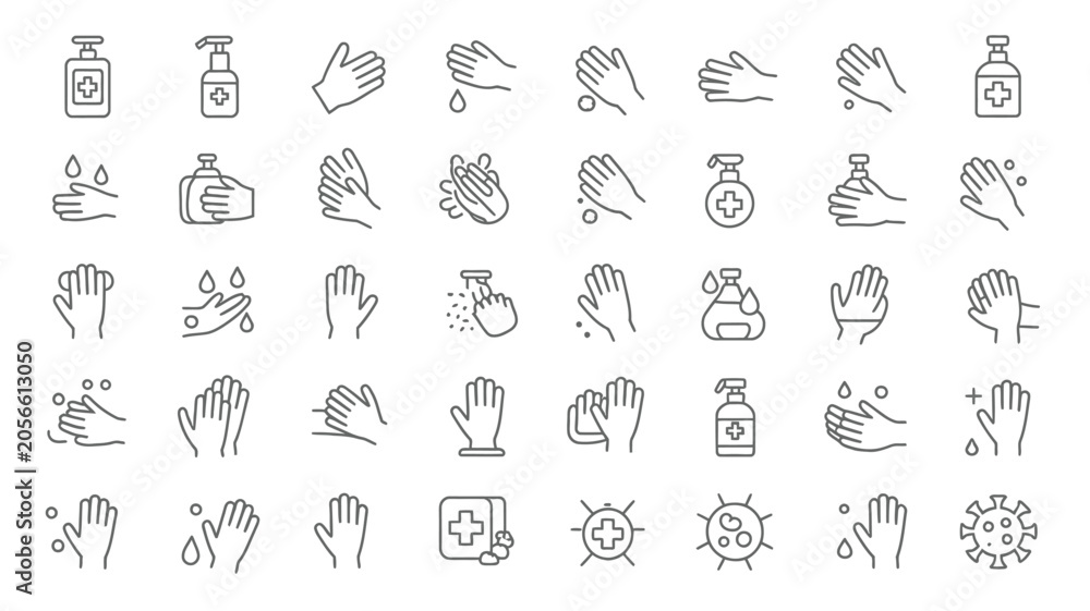 Fototapeta premium Sign language hand gesture icon set with communication symbols collection