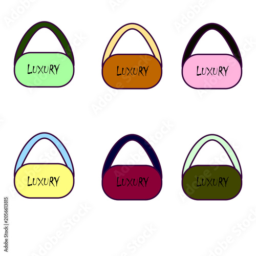 Minimalist colorful women purse and bag collection flat illustration