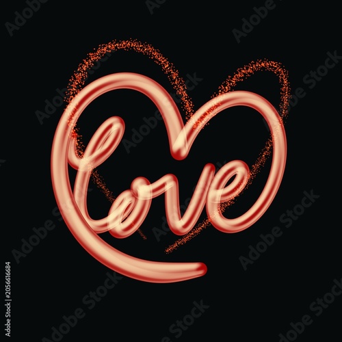 Red heart in metallic gold on black 