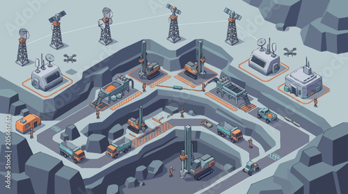 Foto Isometric military base with towers and vehicles in a strategic layout