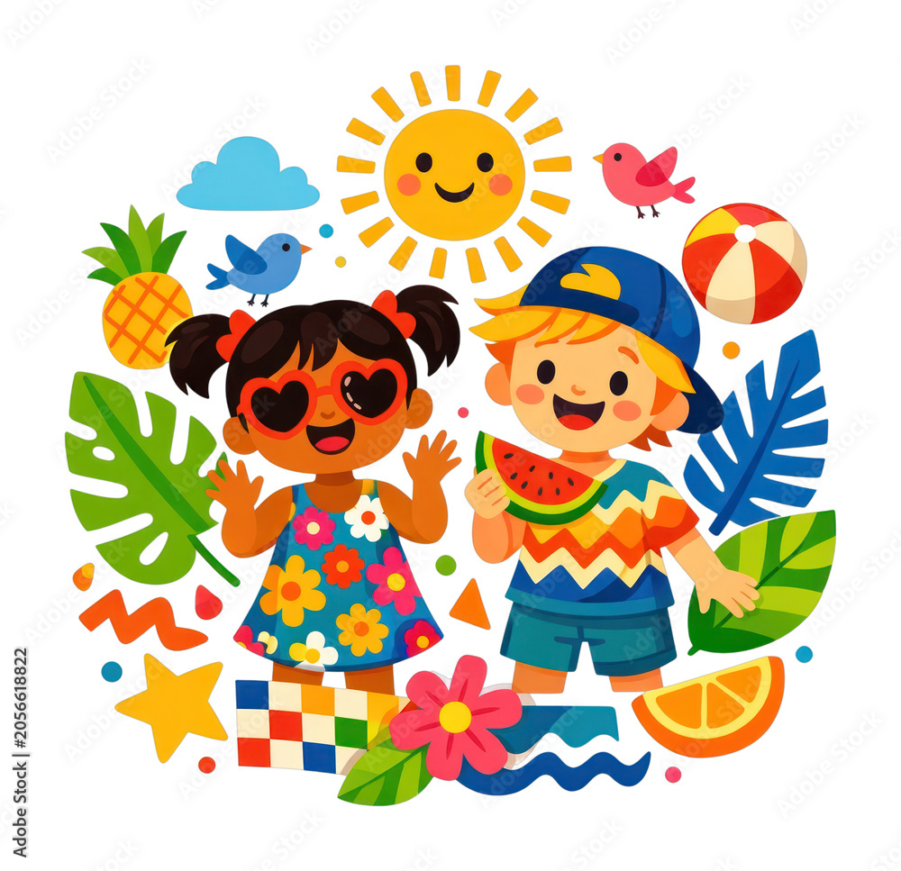 Fototapeta premium PNG Children enjoying vibrant summer fun