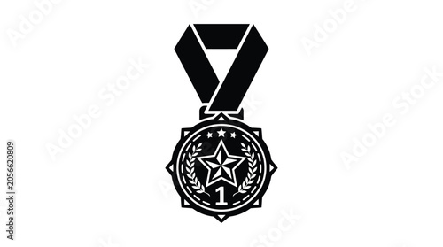 Foto First place medal with ribbon black silhouette
