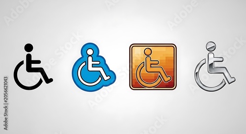 Four different accessibility symbols for disabled people on grey background