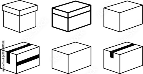 Принти на полотні Isometric Cardboard Box Icon Set with Shipping Packages Delivery Cartons and Sto