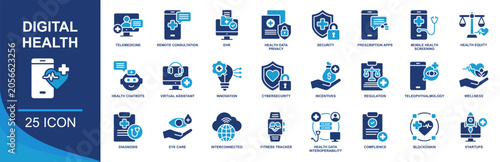 Fotografija Digital Health icon set in two-tone blue style