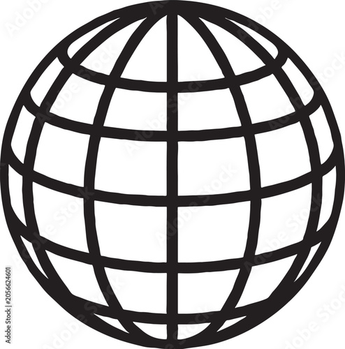 Foto Simple black outline illustration of a world globe with latitude and longitude g