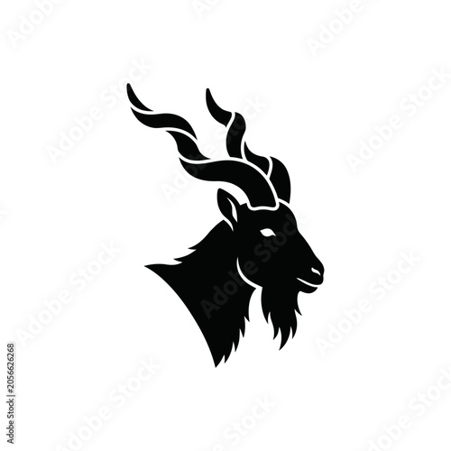 Fotografia Black and white silhouette of a greater kudu head with long spiral horns