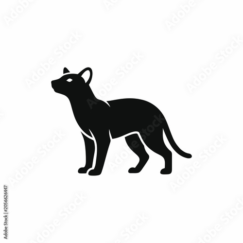 Canvas Print Black silhouette of a wild cat looking up isolated with silhouette, predator