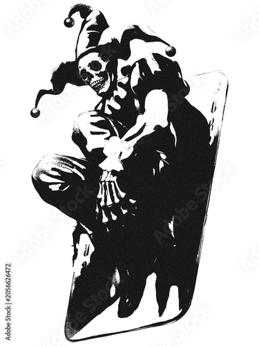 Evil Jester or Joker Character Black and White Silhouette Illustration